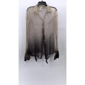 NIGEL PRESTON & KNIGHT Women’s Tan-Black Button-Up Long Sleeve Sheer Top SZ L